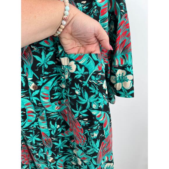 Hilo Hattie Men's Hawaiian tropical shirt size 3XL teal, red and black - Picture 4 of 6